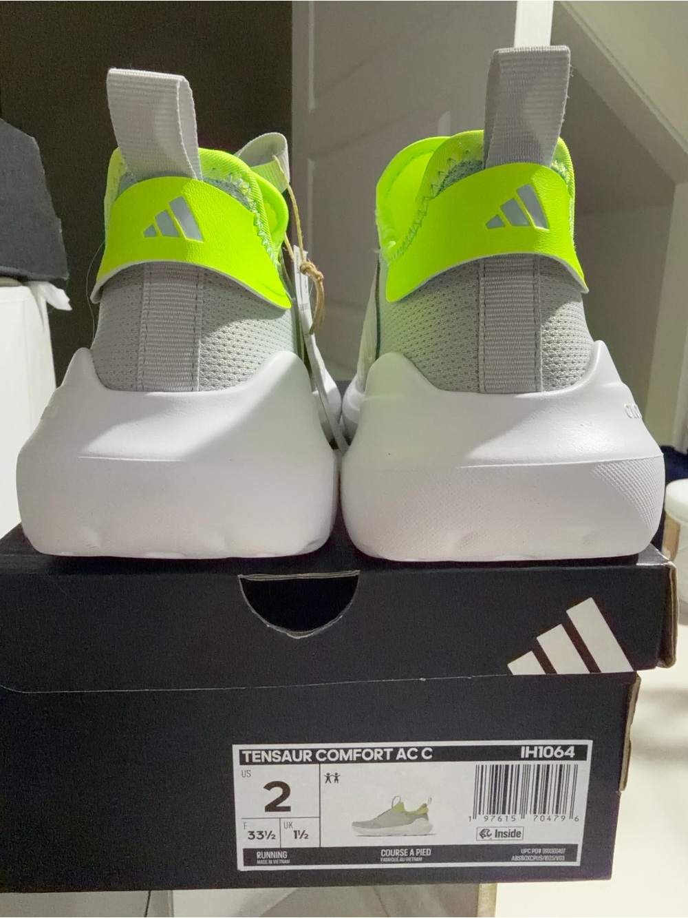 adidas Kids Neon Green and Gray Slip-On Sneakers - Picture 2 of 4